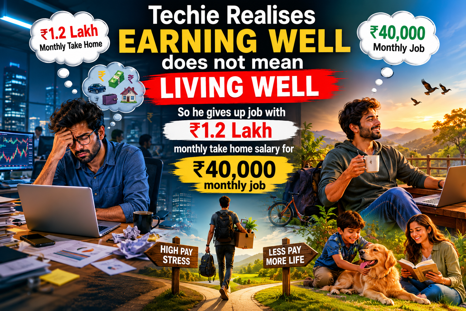 Techie realises earning well does not mean living well. So he gives up job with monthly take home salary of Rs 1.2 lakh for Rs 40,000 monthly job