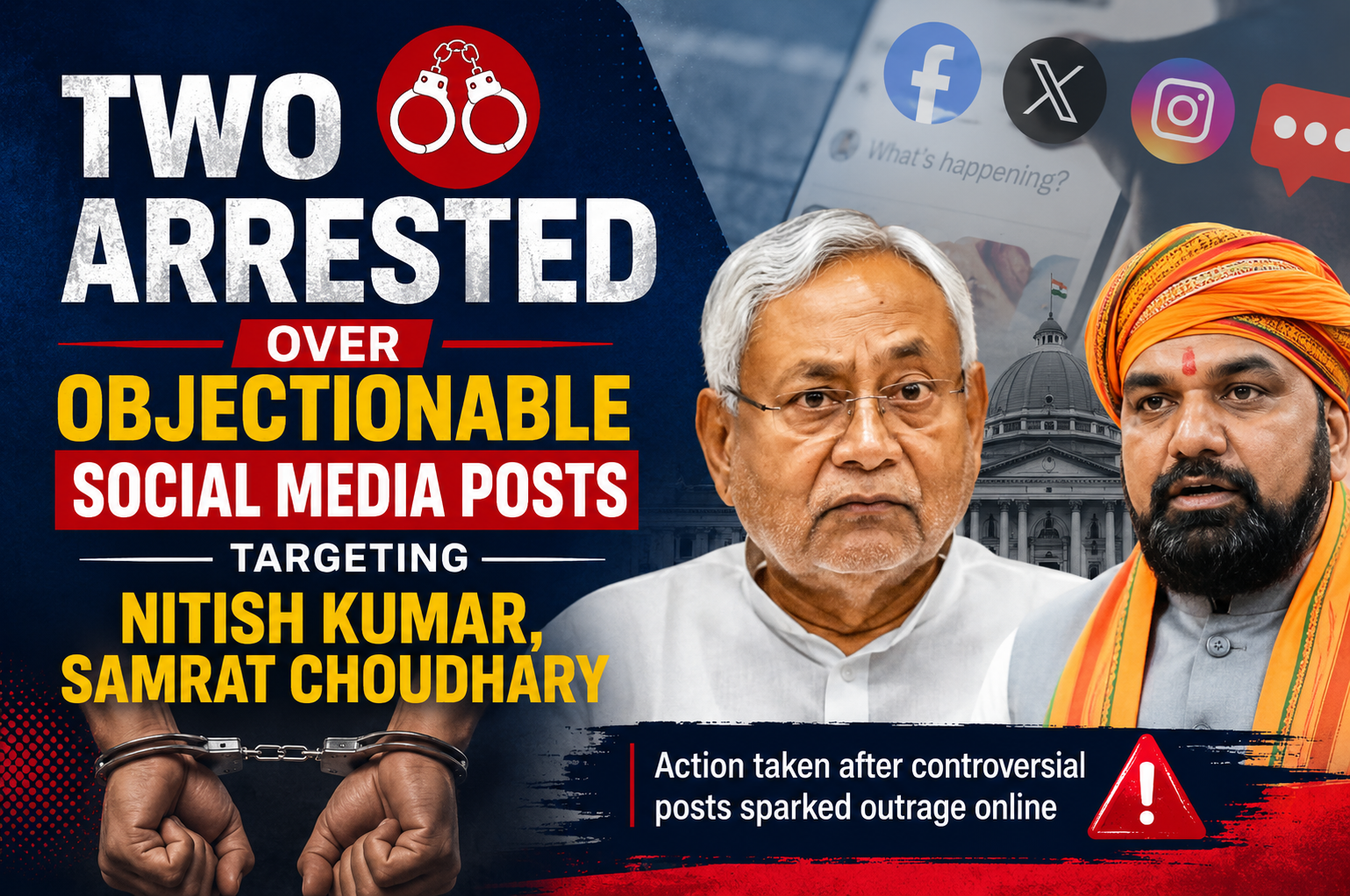 Two arrested over objectionable social media posts targeting Nitish Kumar, Samrat Choudhary